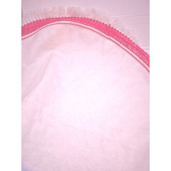 Vintage  Mcm Round Nativity Scene Blanket Tree Skirt Fringe Red Border - Picture 5 of 9